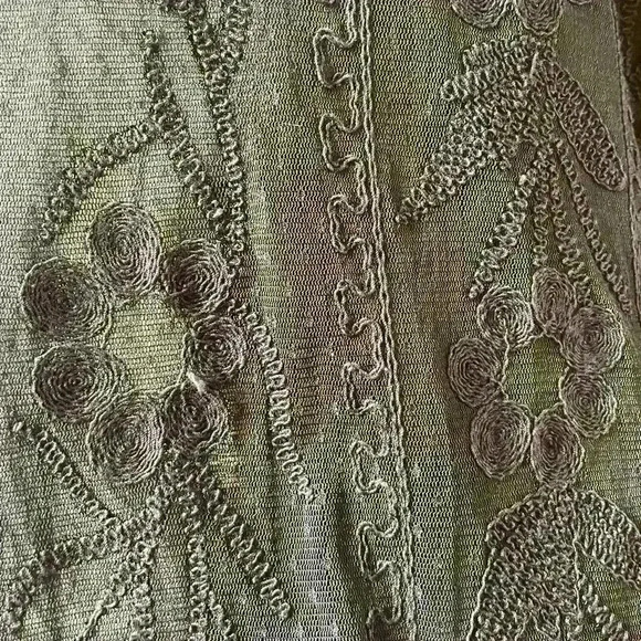 Sundance Dark Brown Sheer Lace Mock Neck Top in a Size Large. - Picture 5 of 12